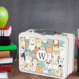 Colourful Cats, Cats & More Cats Monogram  Metal Lunch Box