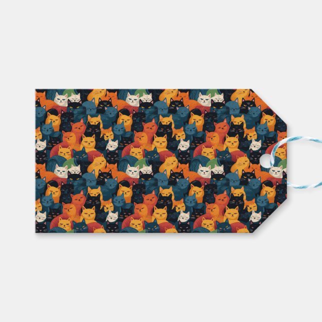 Colourful cats crowded sleeping gift tags (Front (Horizontal))