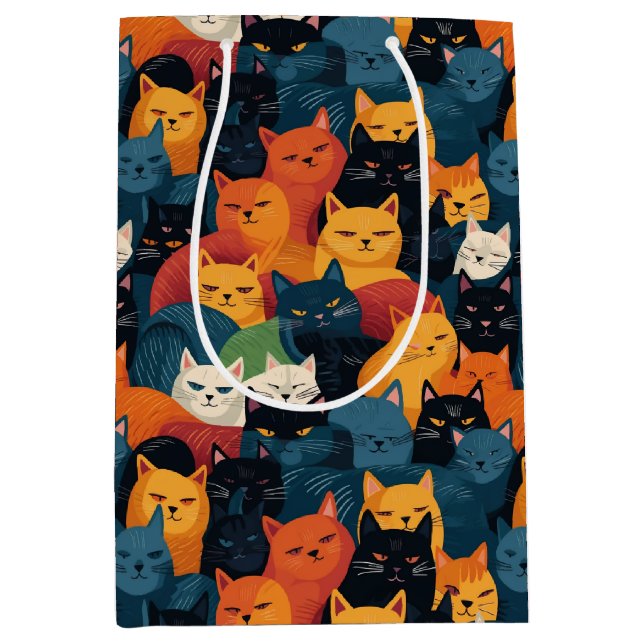 Colourful cats crowded sleeping medium gift bag (Front)