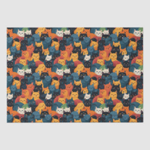 Colourful cats crowded sleeping tissue paper