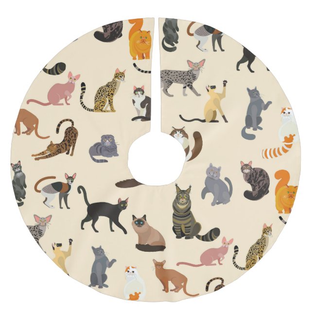 Colourful Cats: Different Breeds Pattern Brushed Polyester Tree Skirt (Front)
