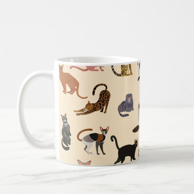 Colourful Cats: Different Breeds Pattern Coffee Mug (Left)