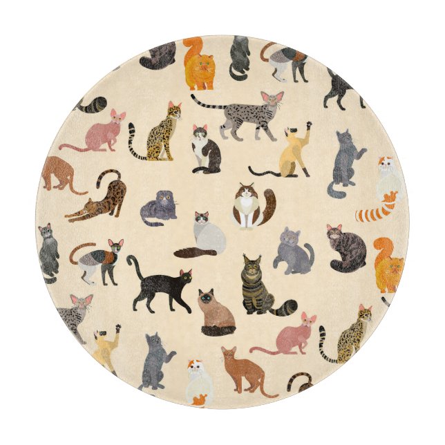 Colourful Cats: Different Breeds Pattern Cutting Board (Front)