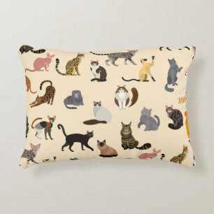 Colourful Cats: Different Breeds Pattern Decorative Cushion