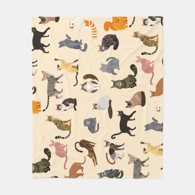 Colourful Cats: Different Breeds Pattern Fleece Blanket (Front)