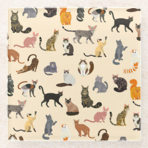 Colourful Cats: Different Breeds Pattern Glass Coaster