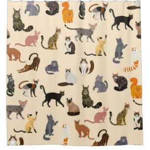 Colourful Cats: Different Breeds Pattern Shower Curtain