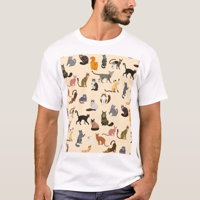 Colourful Cats: Different Breeds Pattern T-Shirt (Front)