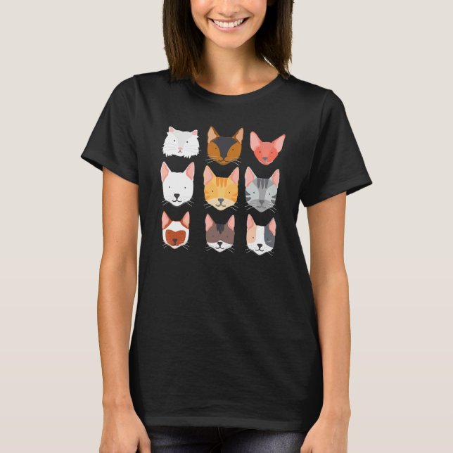 Colourful Cats Faces Breed Cat Tomcat Kitten 1 T-Shirt (Front)