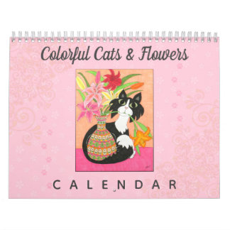 Colourful Cats Flowers Cute Girly Boho 2022 Art Calendar