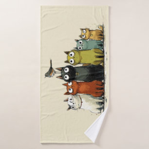 Colourful Cats Group – Cute Whimsical Cat Art Bath Towel