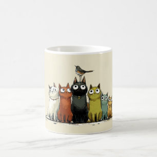 Colourful Cats Group – Cute Whimsical Cat Art Coffee Mug