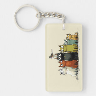 Colourful Cats Group – Cute Whimsical Cat Art Key Ring