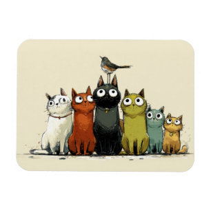 Colourful Cats Group – Cute Whimsical Cat Art Magnet