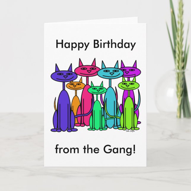 Colourful Cats Happy Birthday Card (Front)