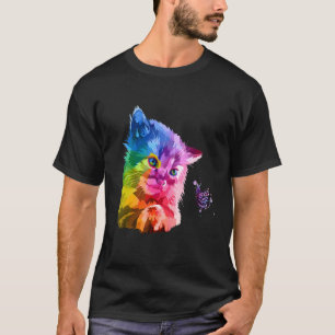 Colourful Cat's Head Pop Style Bright Cat And Butt T-Shirt