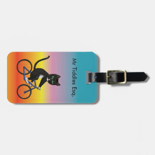 Colourful Cats on a bicycle cats on bikes tuxedo Luggage Tag