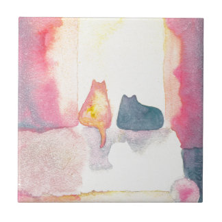 Colourful Cats on a Sunny Sofa Ceramic Tile