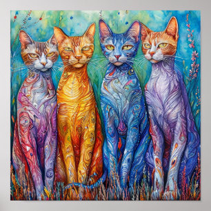 🐱 Colourful Cats Painting Vibrant Whimsical Anima Poster