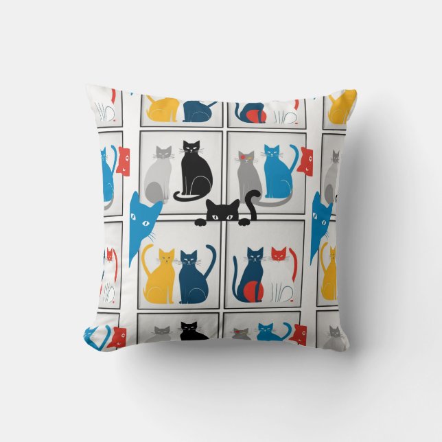 Colourful Cats Patchwork Purr Pillow (Front)