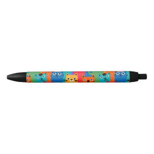 Colourful cats pattern black ink pen