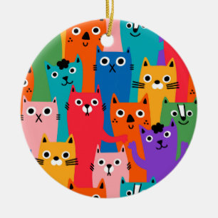 Colourful cats pattern ceramic ornament