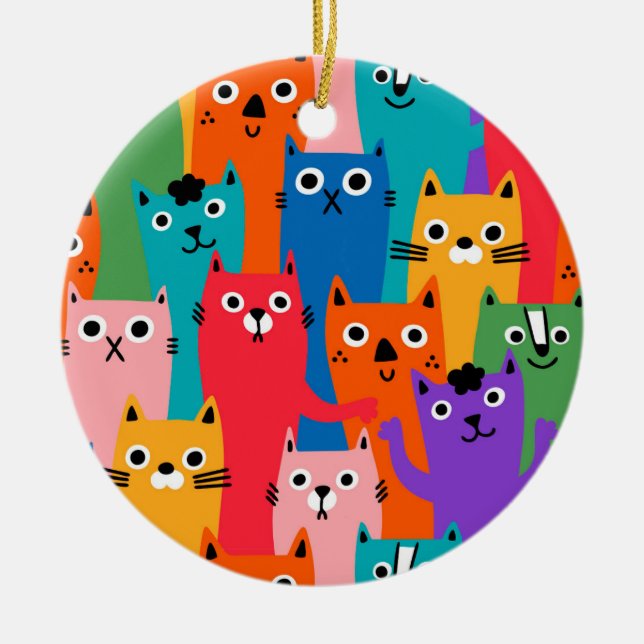Colourful cats pattern ceramic ornament (Front)