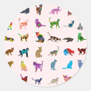 Colourful Cats Pattern Classic Round Sticker