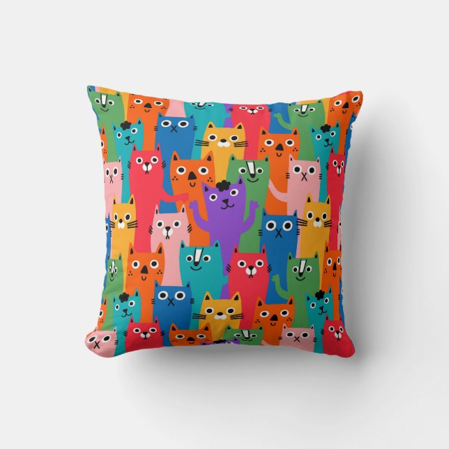 Colourful cats pattern cushion (Front)