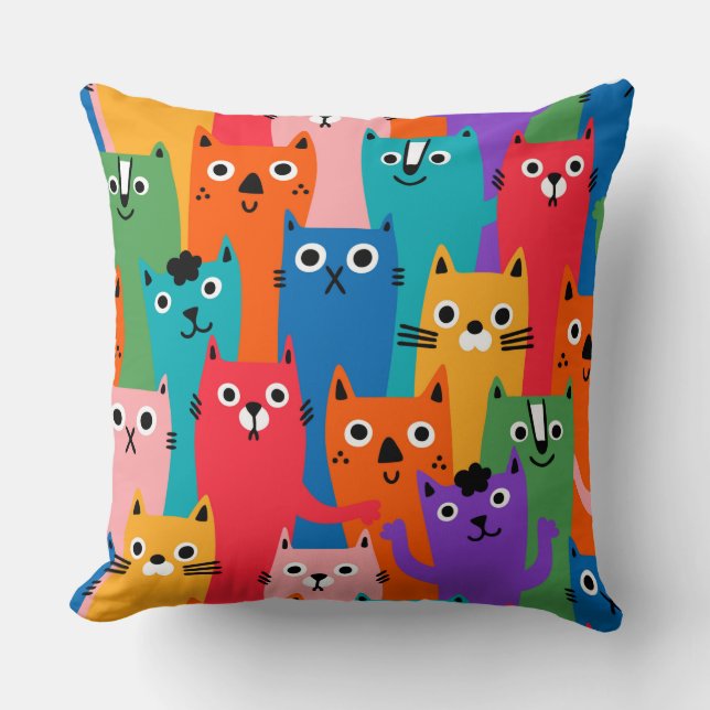 Colourful cats pattern cushion (Front)