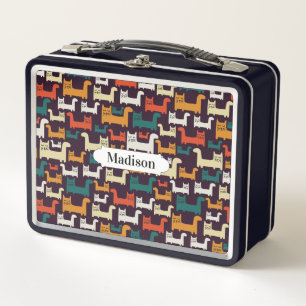 Colourful Cats Pattern custom name lunch boxes