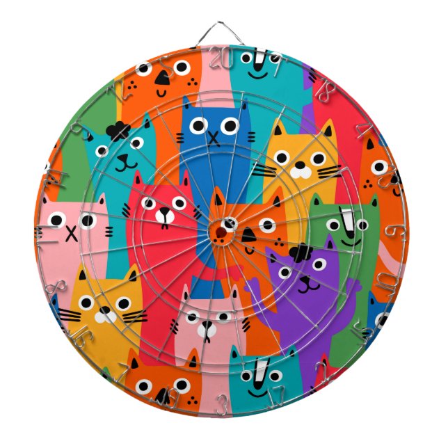 Colourful cats pattern dartboard (Front)