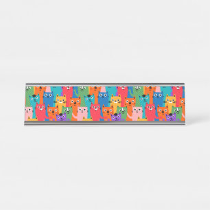 Colourful cats pattern desk name plate