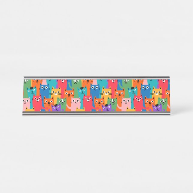 Colourful cats pattern desk name plate (Front)