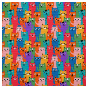 Colourful cats pattern fabric