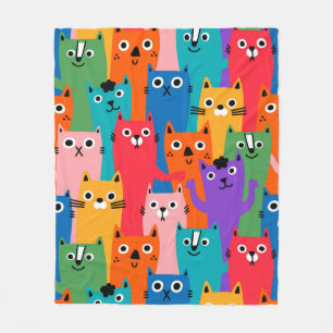 Colourful cats pattern fleece blanket