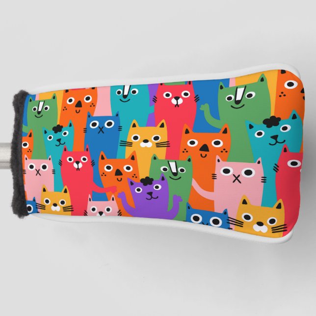 Colourful cats pattern golf head cover (Front)