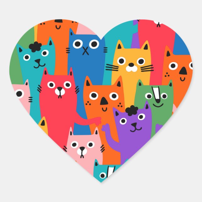 Colourful cats pattern heart sticker (Front)