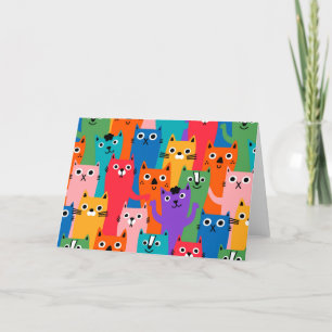 Colourful cats pattern holiday card