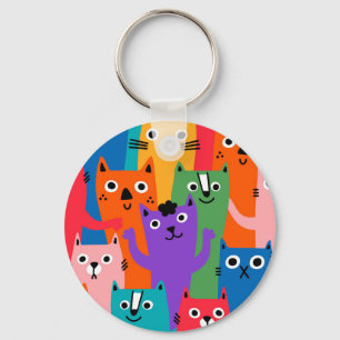 Colourful cats pattern key ring
