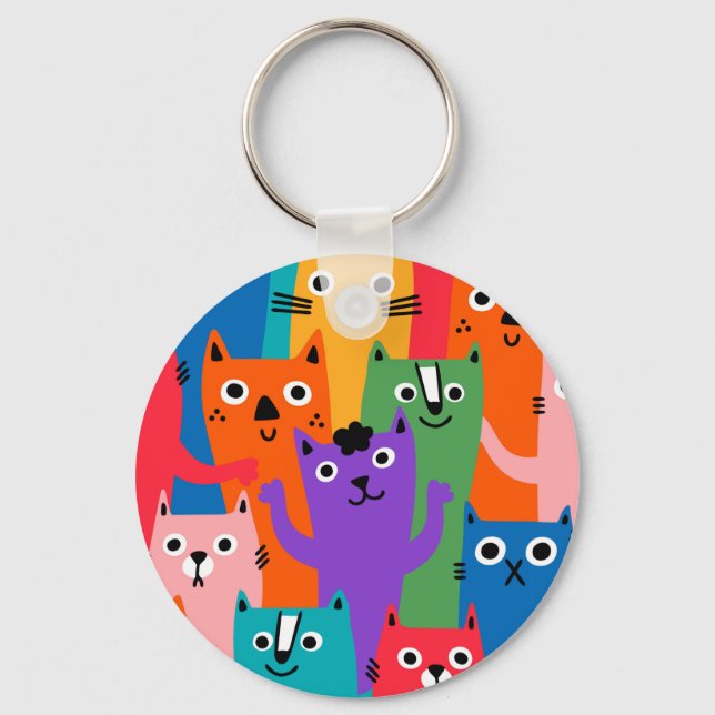 Colourful cats pattern key ring (Front)
