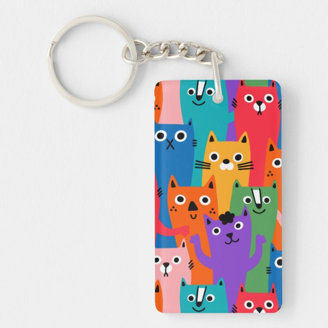 Colourful cats pattern key ring (Front)