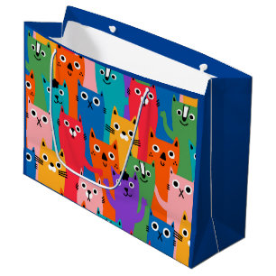 Colourful cats pattern large gift bag