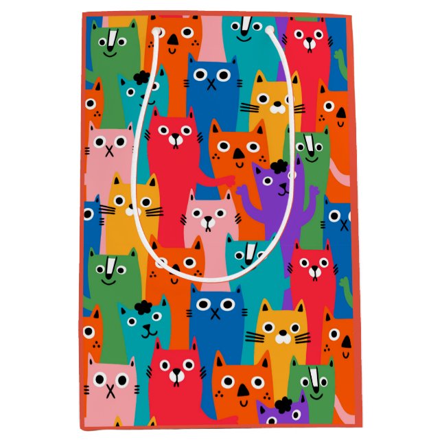 Colourful cats pattern medium gift bag (Front)