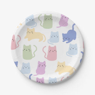 Colourful Cats Pattern Minimal Party Paper Plate
