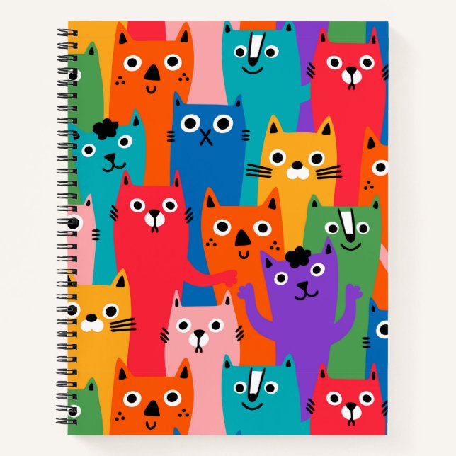 Colourful cats pattern notebook (Front)