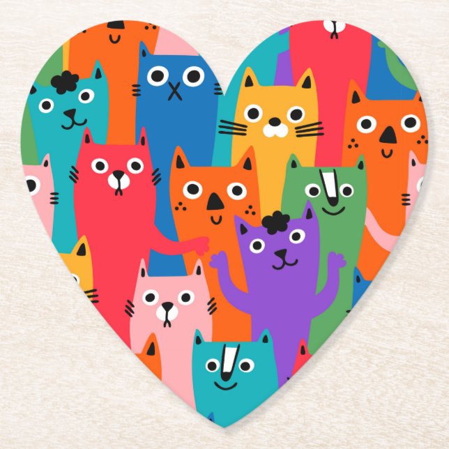 Colourful cats pattern paper coaster (Front)