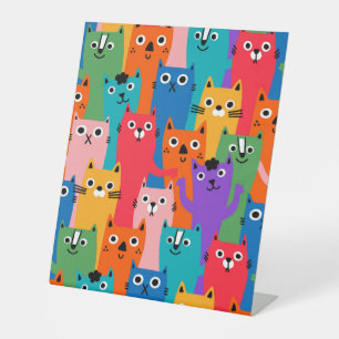 Colourful cats pattern pedestal sign