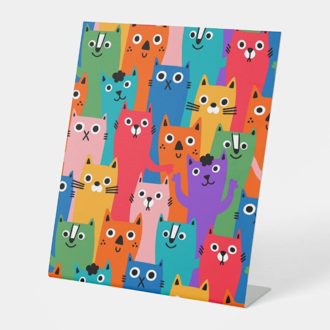 Colourful cats pattern pedestal sign (Front)