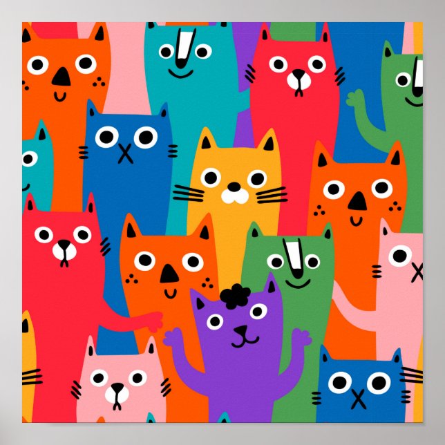 Colourful cats pattern poster (Front)